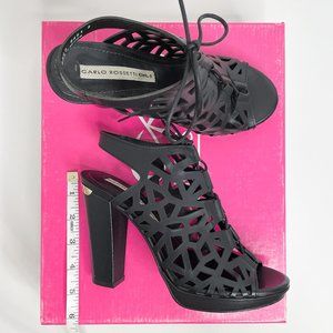 NEW CARLO ROSSETTI Emalia Black Sandal Block Heels Laces Women 6.5
